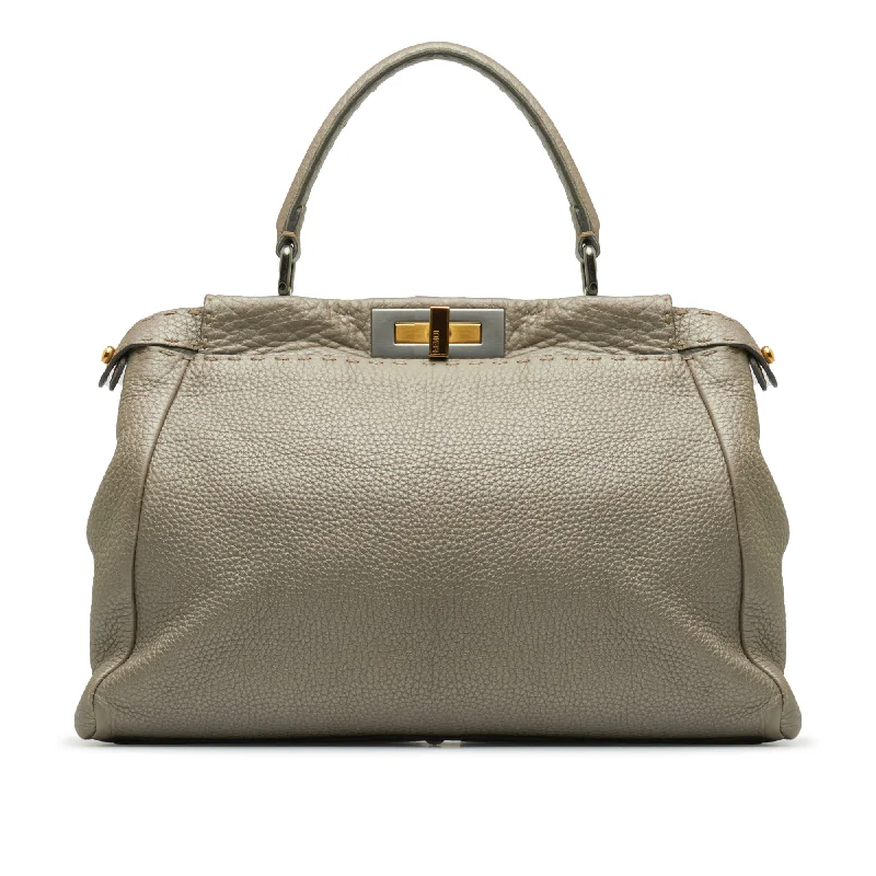 Fendi bags with a leather - bound notebook insert for jotting down notesSilver Fendi Medium Selleria Peekaboo Satchel