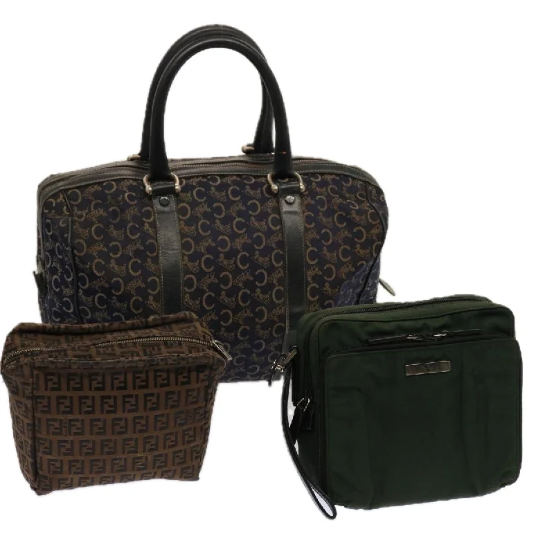 Fendi handbags with a perforated leather detail for a breathable and unique designCELINE Fendi Gucci C Macadam Canvas Hand Bag 3Set Green Brown Navy bs14131