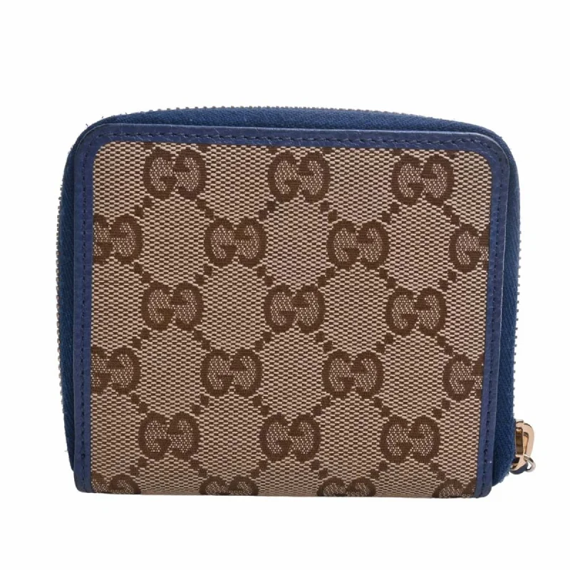 Gucci handbags for women with a patent - leather finishGUCCI GG Canvas Round Zipper Bifold Compact Wallet 346056 Beige/Blue Women's