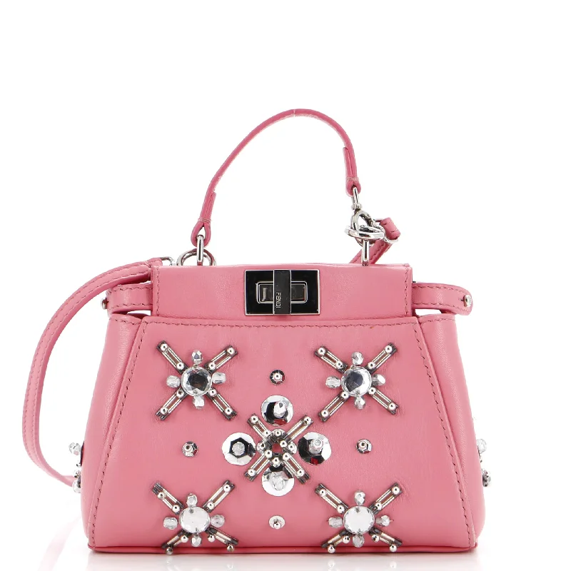 Fendi bags with a front - flap pocket and a turnlock for a classic and elegant aestheticPeekaboo Bag Crystal Embellished Satin Micro