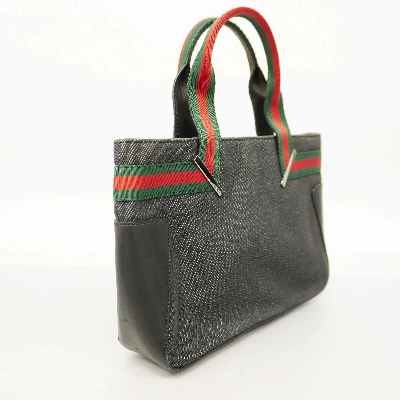 Gucci tote bags for women with a spacious interiorGUCCIAuth  Sherry Line 73984 Women's Denim,Leather Handbag Black