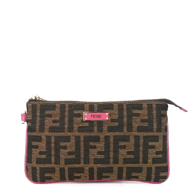 Fendi By The Way bags with a 3D - printed FF logo for a modern and textured lookZucca Print Canvas Wristlet Bag