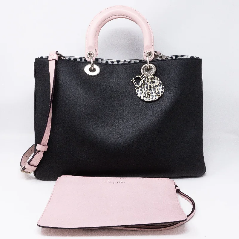 Christian Dior handbags with a snap - button closure and a decorative buckleDiorissimo Black & Pink Leather with Python