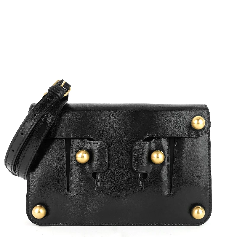 Ladies Fendi shoulder bags with a detachable phone stand for hands - free viewingGold Ball Leather Flap Bag