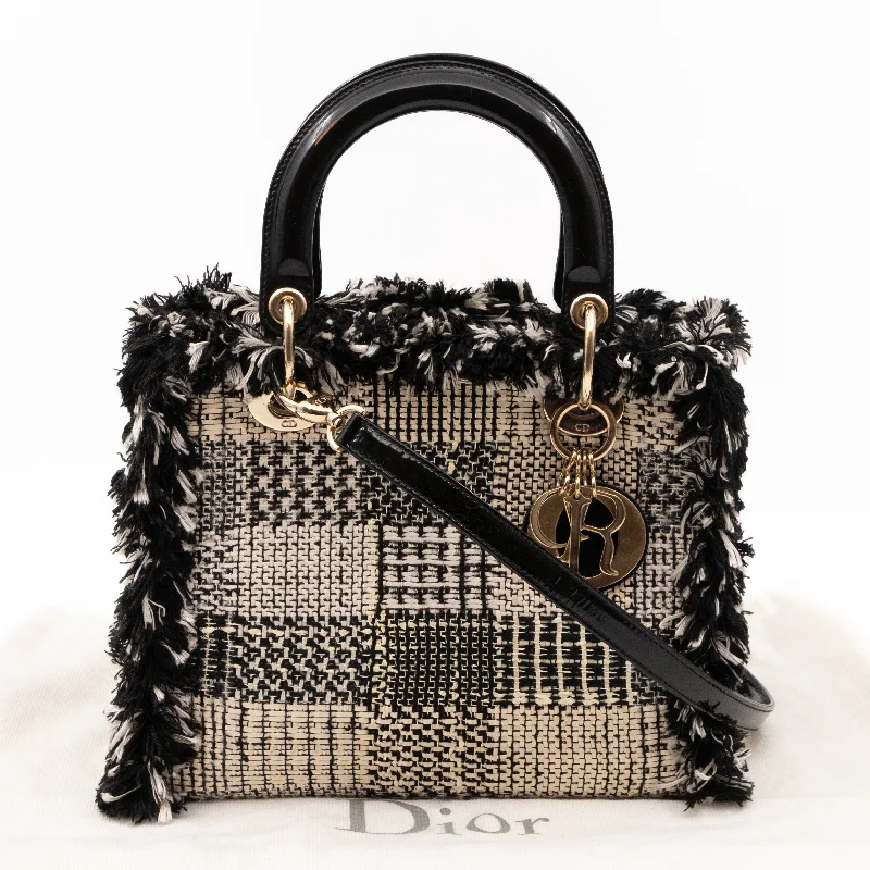 Christian Dior bags with a quilted pattern and gold - toned hardwareLady Dior Medium Black & White Tweed