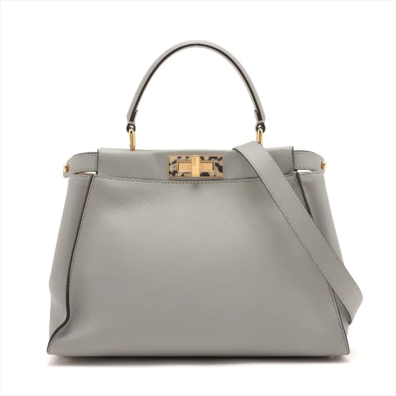 Fendi bags with a back - zip pocket for storing valuables securelyFendi Peekaboo Regular 2-Way Bag in Grey with Tortoiseshell Accents