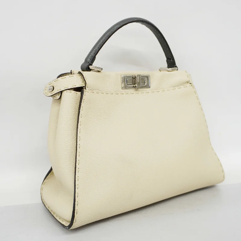 Fendi Baguette bags in a limited - edition colorway for a rare and exclusive lookFENDI  Peekaboo 2way Bag Selleria Leather Handbag,Shoulder Bag Gray,Ivory