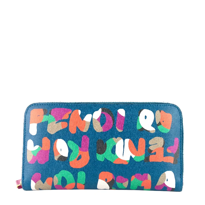 Ladies Fendi Peekaboo bags with gold - toned hardware for a touch of luxuryElite Roma Graffiti Print Leather Zip Around Wallet