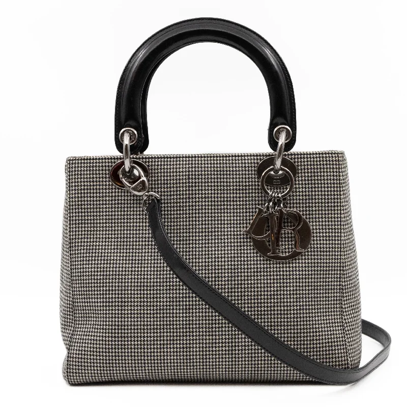 Fashion - forward Christian Dior tote bags for the modern womanLady Dior Medium Houndstooth Black White Canvas