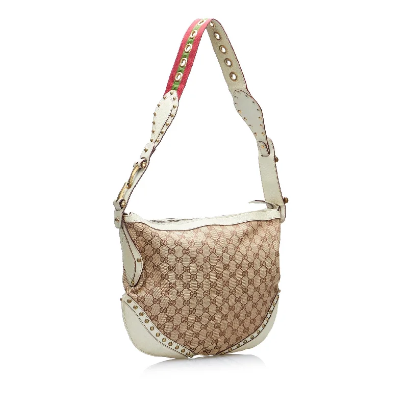 Ladies Gucci shoulder bags with a wide - width strapGucci GG Canvas Pelham Studded Hobo Bag (SHG-vlHJxE)