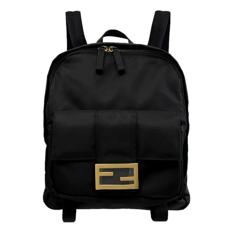 Fendi backpacks with a built - in lock for added securityFendi Baguette Logo Black Nylon Backpack 8BZ048