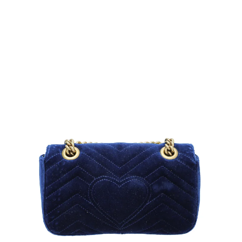 Gucci tote bags for women with a double - handle designGucci Blue GG Velvet Marmont Mini Shoulder Bag