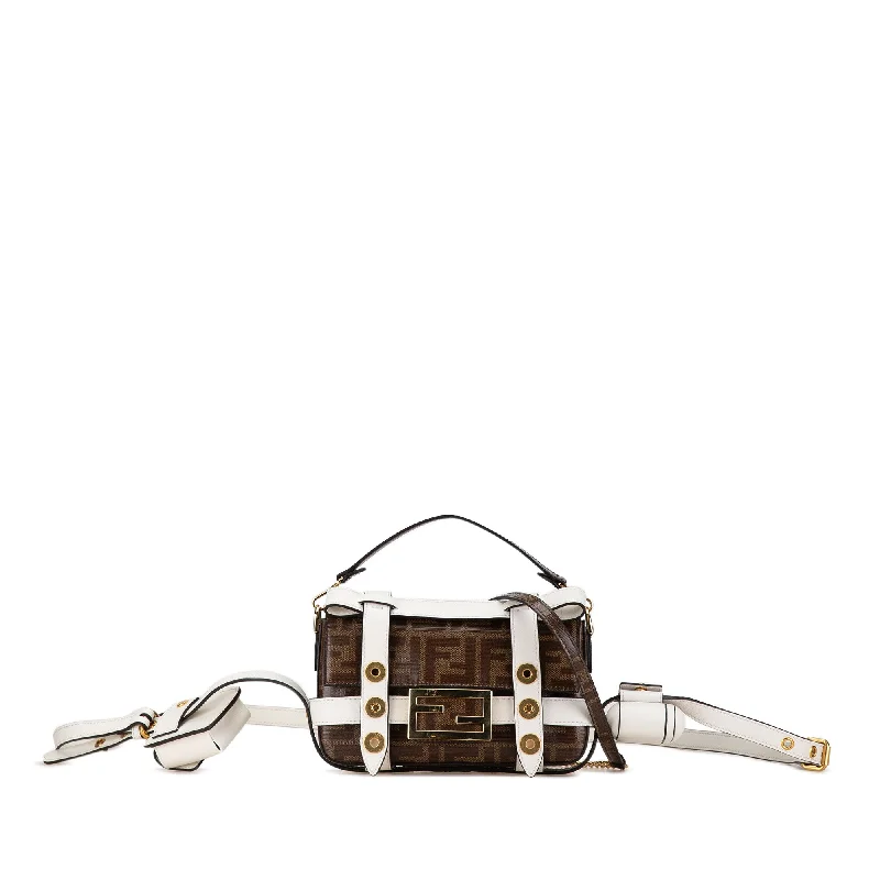 Ladies Fendi Peekaboo bags with gold - toned hardware for a touch of luxuryBrown Fendi Mini Zucca Glazed Fabric Cage Baguette Satchel