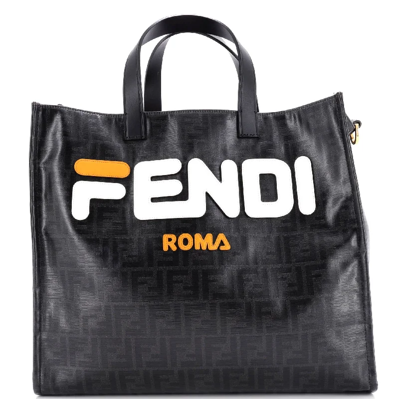 Fendi bags with a detachable camera holder for photography enthusiastsMania Logo Shopper Tote Zucca Coated Canvas Large