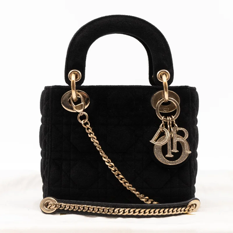 Christian Dior handbags with a removable shoulder strap for versatilityLady Dior Mini Black Velvet