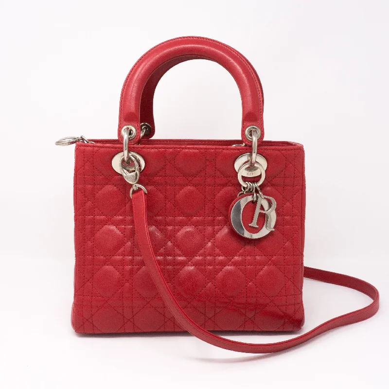 Christian Dior handbags with a detachable mirror for on - the - go touch - upsLady Dior Medium Red Leather