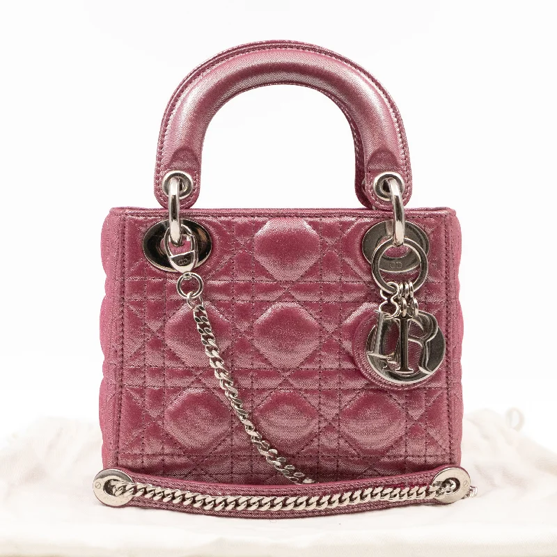 Stylish Christian Dior shoulder bags with a tassel - adorned zipperLady Dior Mini Pink Metallic Leather