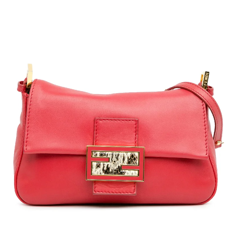 Fendi Baguette bags with a glitter - infused leather surface for a glamorous and sparkly lookRed Fendi Mini Calfskin Chain Mamma Forever Shoulder Bag