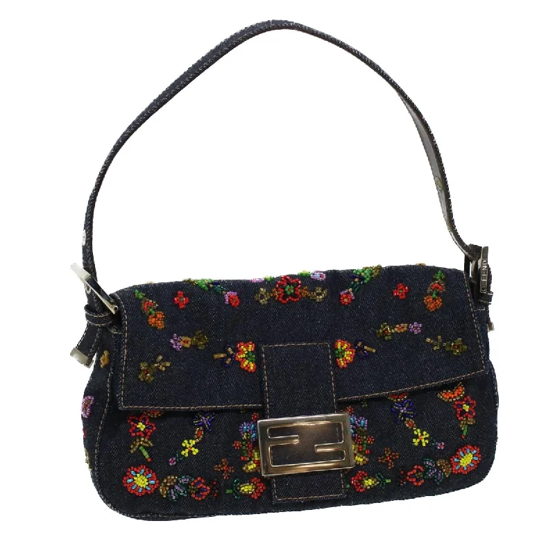 Fendi bags with a back - zip pocket for storing valuables securelyFENDI Beads Mamma Baguette Shoulder Bag Denim Navy 236826424008  42189