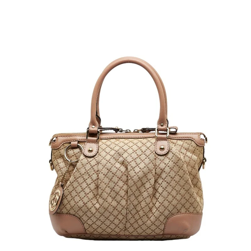 Gucci tote bags for women with a printed Gucci logoGUCCI Diamante Sookie Handbag Shoulder Bag 247902 Beige Pink Canvas Leather Women's