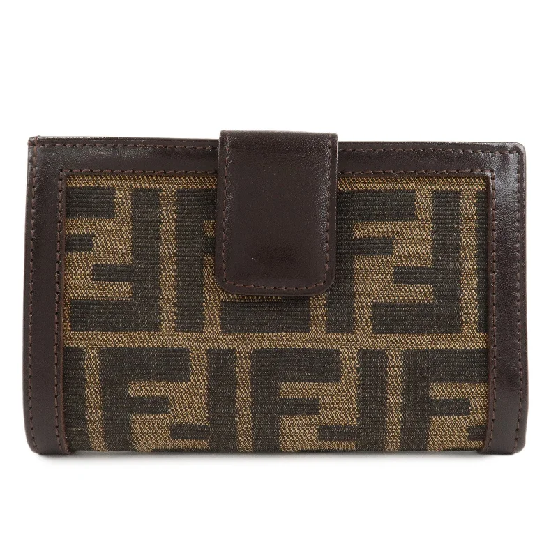 Fendi crossbody bags with a detachable ID holder for easy identificationFENDI Zucca Canvas Leather Bifold Wallet Brown Black 1692