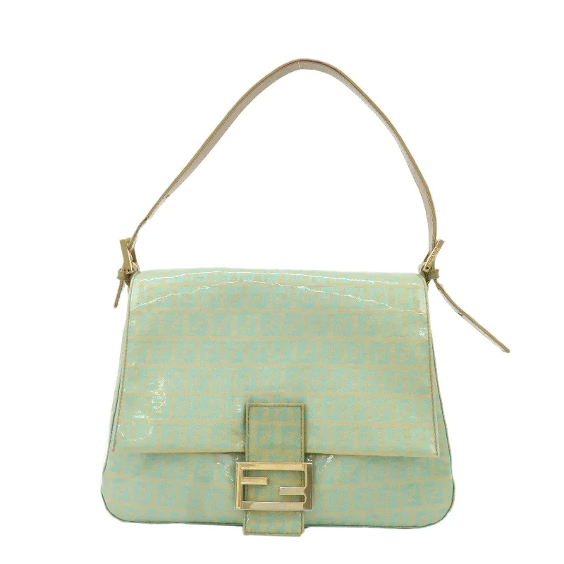 Fendi bags with a detachable tablet holder for using tablets on the goFENDI Zucchino Patent Leather Shoulder bag Beige Light Green