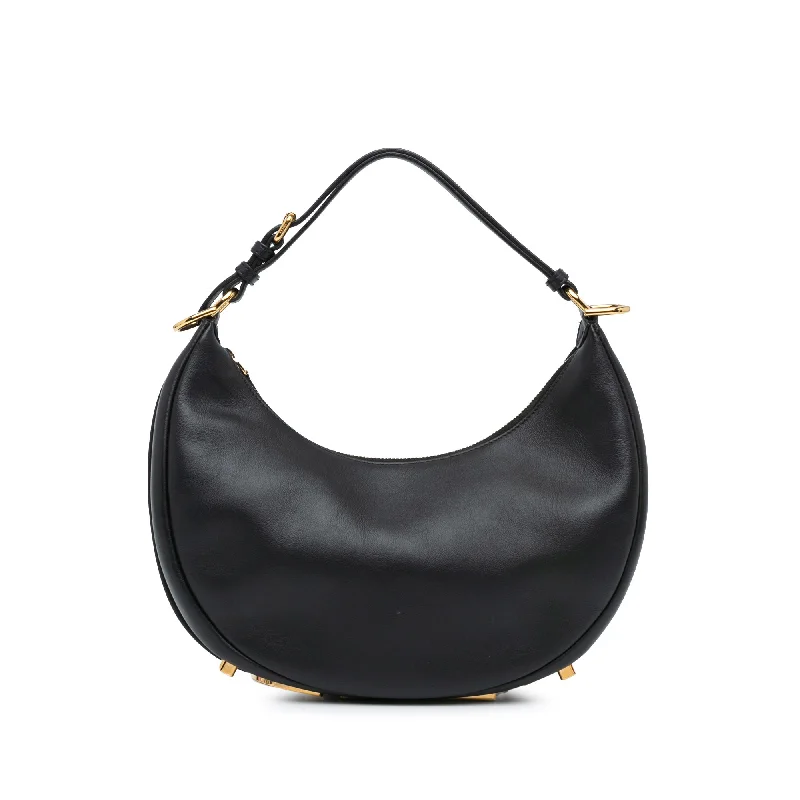 Ladies Fendi crossbody bags with a single - strap design for simplicity and ease of useBlack Fendi Medium Leather Fendigraphy Hobo