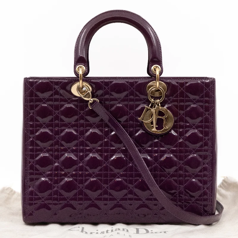 Christian Dior Saddle bags with a distressed leather finishLady Dior Large Purple Patent Leather