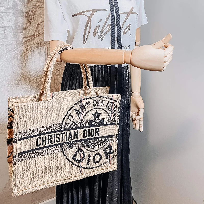 Trendsetting Christian Dior crossbody bags with a colorful strapBook Tote Medium Jute Dior Union Motif Tote Bag