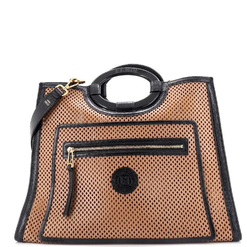 Fendi handbags with a glow - in - the - dark FF logo for a fun and unique featureRunaway Shopper Tote Perforated Leather Large