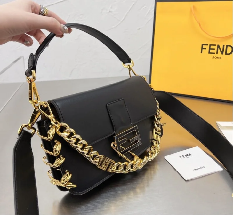 Ladies Fendi Peekaboo bags with gold - toned hardware for a touch of luxuryBlack Fendi woman Shoulder handbag