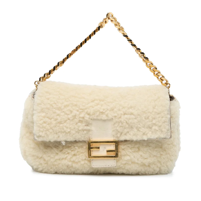 Fendi bags with a detachable tablet holder for using tablets on the goWhite Fendi Mini Shearling Baguette Satchel