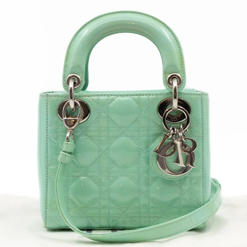 Christian Dior bags with a detachable coin purse insideLady Dior Mini Mint Green Patent Leather