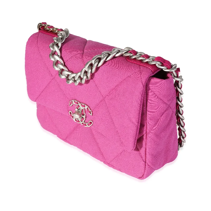 Chanel Designer Handbag with Unique DesignFuchsia Quilted Cotton Medium Chanel 19 Flap Bag