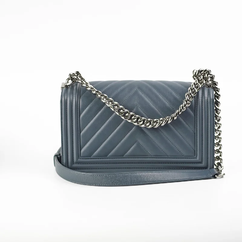 Chanel bags with iconic gold chainsChanel Old Medium Chevron Boy Grey