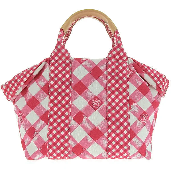 Chanel bags for women with minimalist styleCHANEL Around 2011 Made Gingham Pattern Cc Mark Hnadle Bag Pink/White