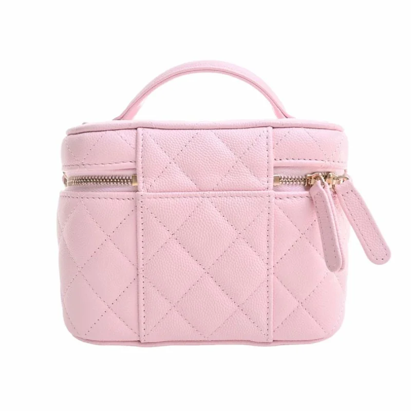 Chanel bags with iconic stitching detailsCHANEL Caviar Skin Matelasse Coco Mark Small Vanity Bag Shoulder Pink Ladies