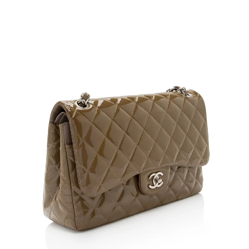 Chanel bags available at online luxury retaileChanel Patent Leather Classic Jumbo Double Flap Bag