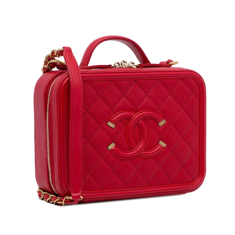 Chanel leather bags for everydChanel Small Caviar CC Filigree Vanity Bag