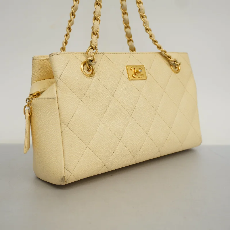 Chanel Designer Handbag with Unique DesignCHANEL[3ae5076] Auth  Shoulder Bag Matelasse Chain Shoulder Caviar Skin Ivory Gold metal