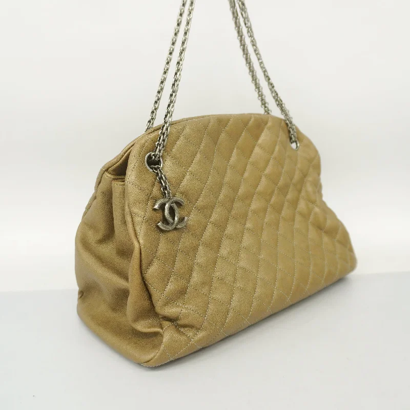 Chanel bags with gold, silver, and pearl accentsCHANELAuth  Matelasse Chain Shoulder Women's Leather Shoulder Bag Khaki