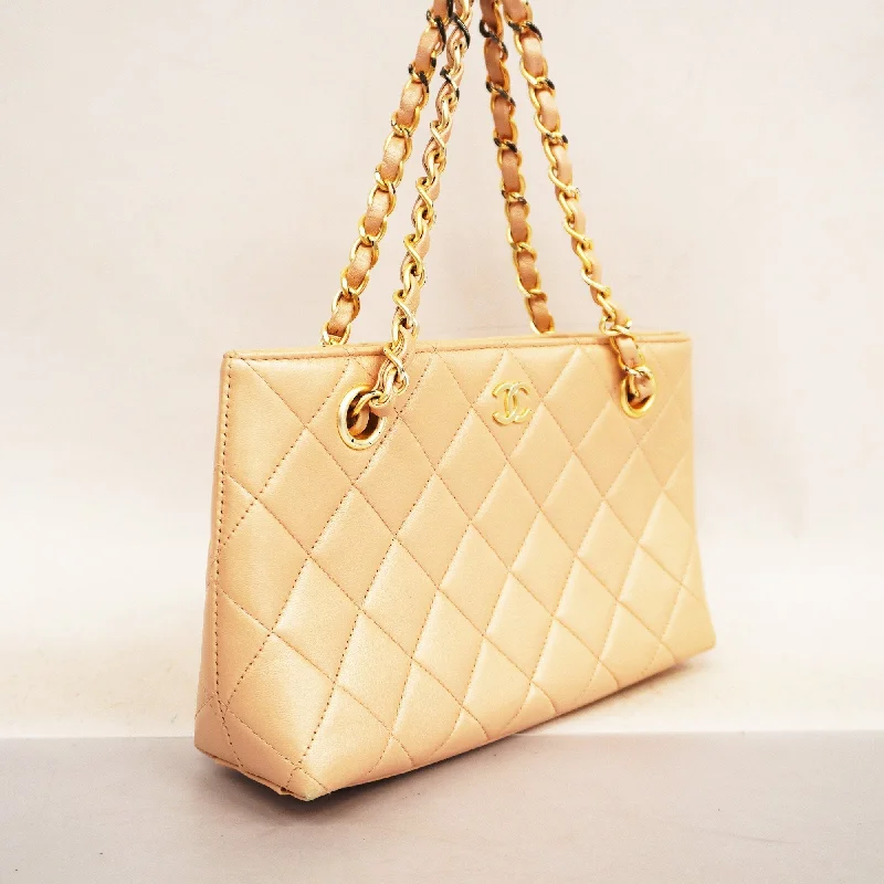 Chanel bags with iconic gold chainsCHANELAuth  Matelasse Women's Leather Handbag Light Pink