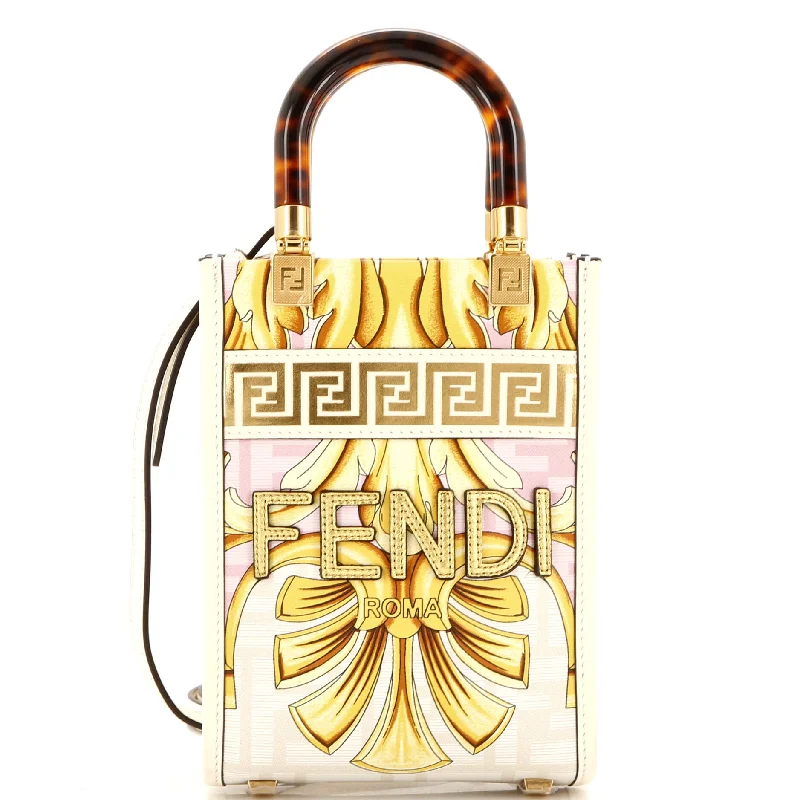 Fendi backpacks with a built - in rain cover for protection in wet weatherx Versace Fendace Convertible Sunshine Shopper Tote Printed Laminated Leather Mini